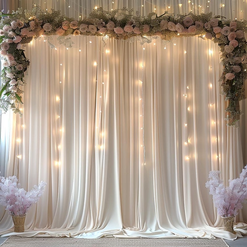 ESGOTBME 30x10ft Wrinkle Free Ivory Backdrop Curtain for Parties Soft Fabric Drapes Wedding Ivory Curtain Backdrop for Birthday Party Decorations Background for Photography 5x10ft,6 Panels - Image 2